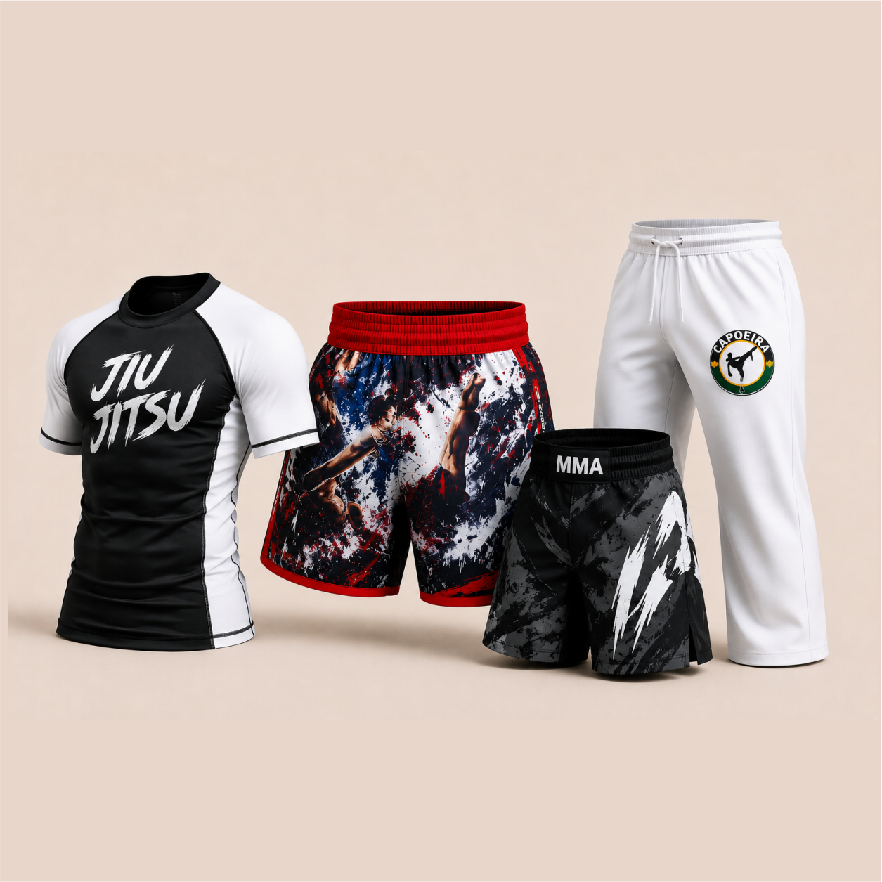 Uniformes personalizados para artes marciais, muay thai, jiu-jitsu e kickboxing