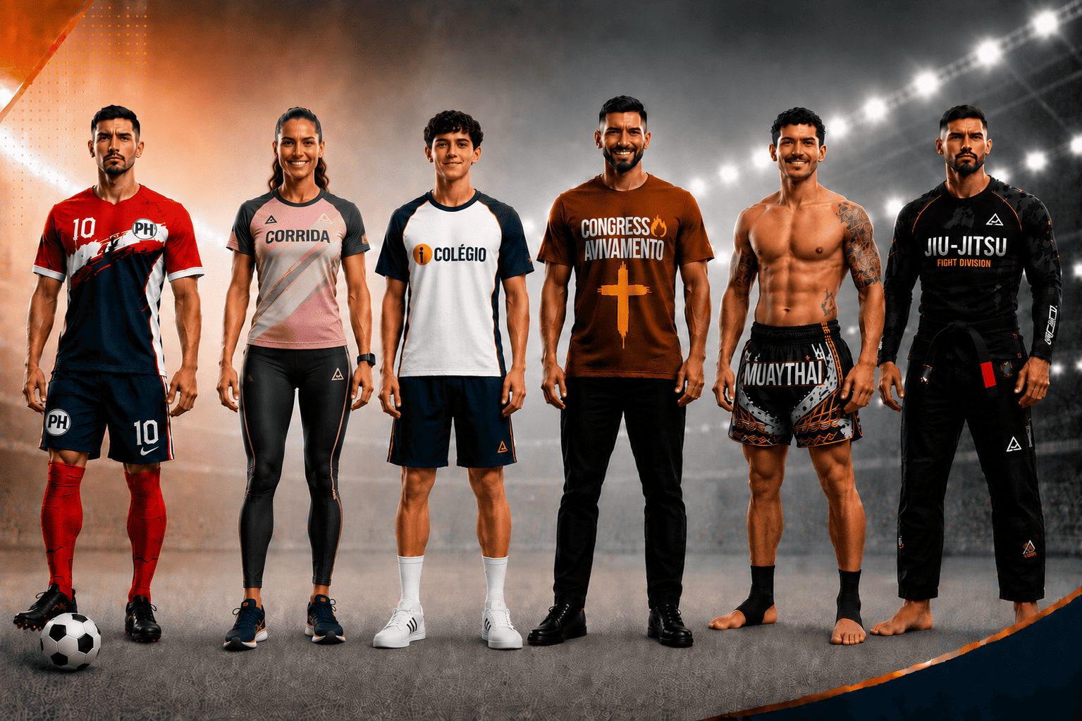 Uniformes personalizados para futebol, corrida, escolas, igrejas e artes marciais